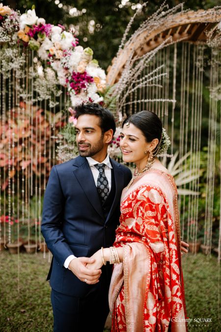 Small intimate wedding with bride in red sabyasachi saree