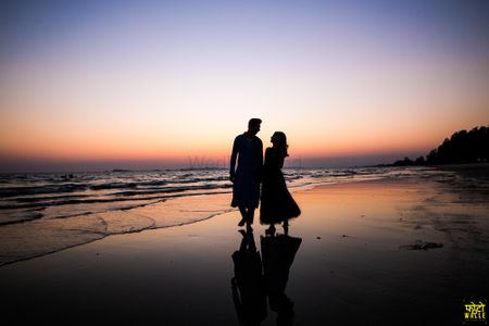silhouette pre wedding or honeymoon shot on the beach