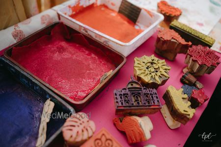 Cute block printing station for guests for the mehendi event