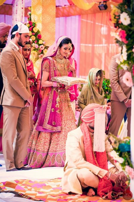 Photo of Sikh Bride - Coral Shimmer and Hot Pink Lehenga