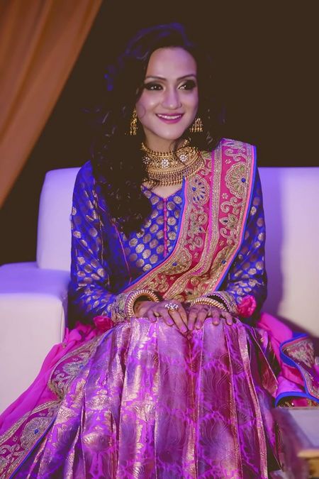 Photo of purple sangeet brocade lehenga by Swati Ubroi