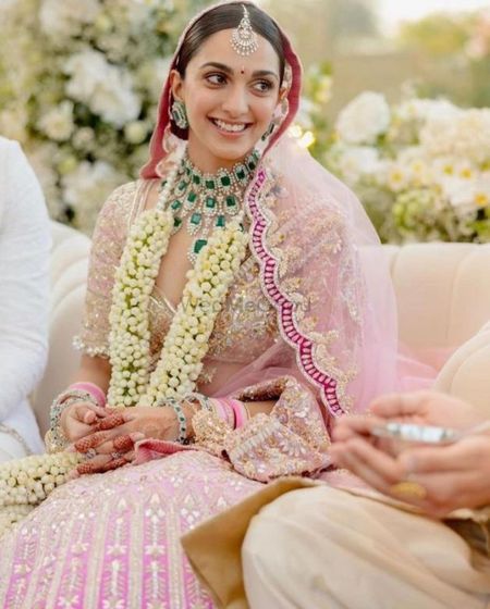 Photo of kiara advani on her wedding celebrity bridal portrait in pastel lehenga