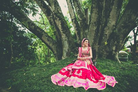 red and pink bridal lehenga