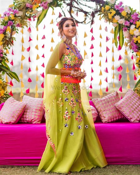 vibrant indo-western mehendi bridal outfits for the modern brides