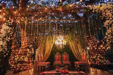 Gorgeous mandap decor with fairy lights 