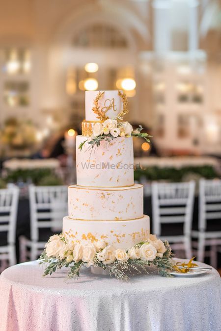 Foil finish 5 tier wedding cake 