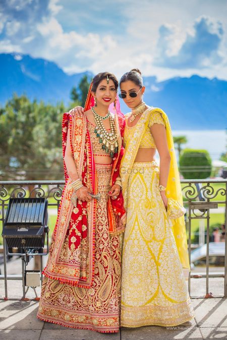 Bride with sister in gorgeous outfits 