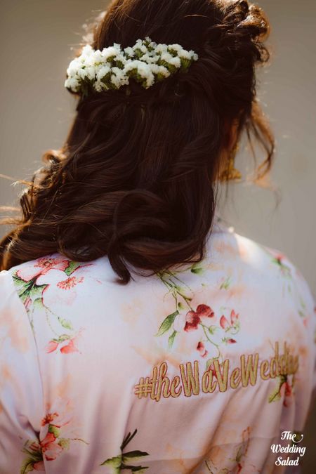 Cute bridal robe with wedding hashtag