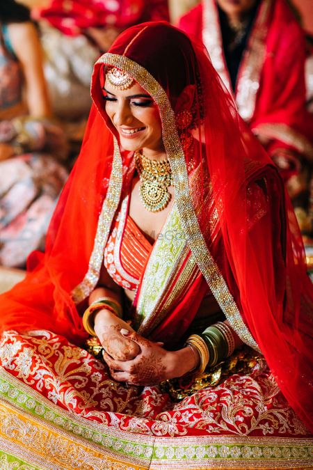 Gorgeous bridal portrait of a bride during Anand Karaj 