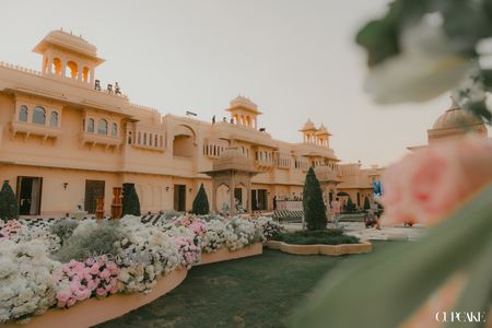 Beautiful palace wedding venue with floral decor