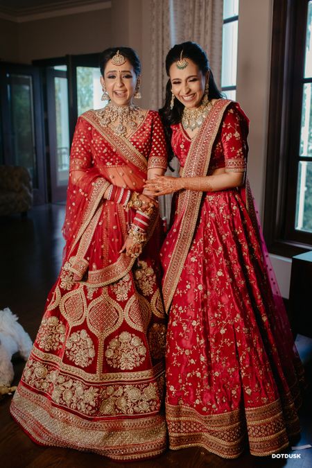 Sister of the bride in a red lehenga