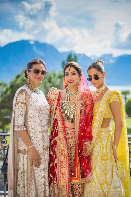 Photo of Bride with stylish mom and sister