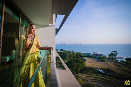 Photo of A serene bridal portrait captured in the balcony.