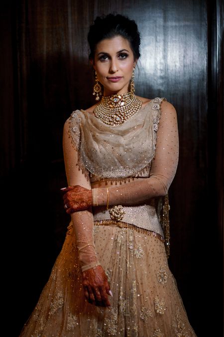Photo of Indo western beige outfit for bride