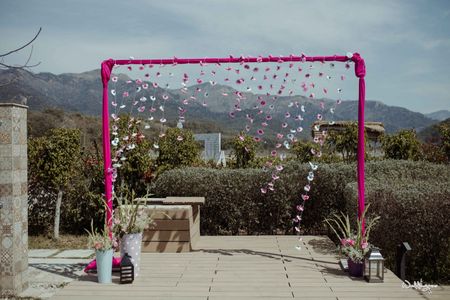 Photo of simple diy photobooth with hanging floral strings