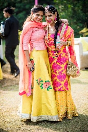 Photo of yellow and pink floral lehenga