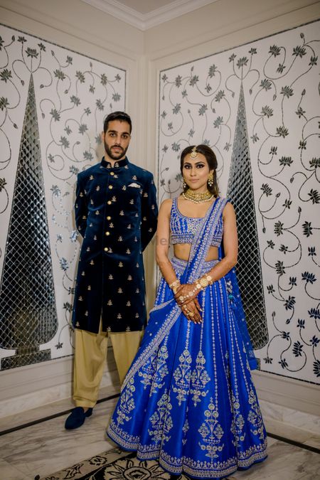 Couple in coordinated outfits for sangeet 
