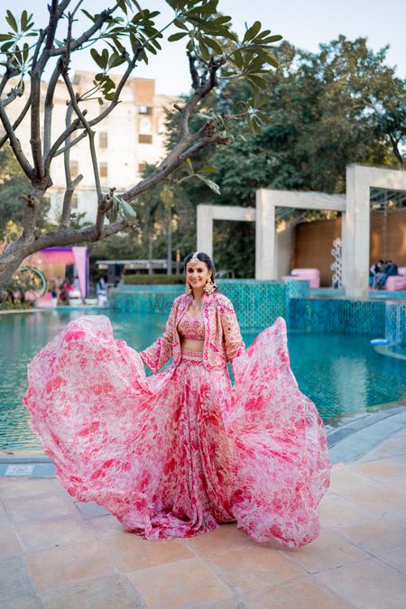 Photo of Pink floral indo western mehendi outfit