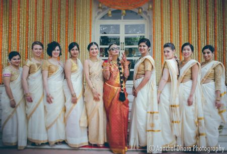 Photo of Cute bride and bridesmaid photo South Indian wedding