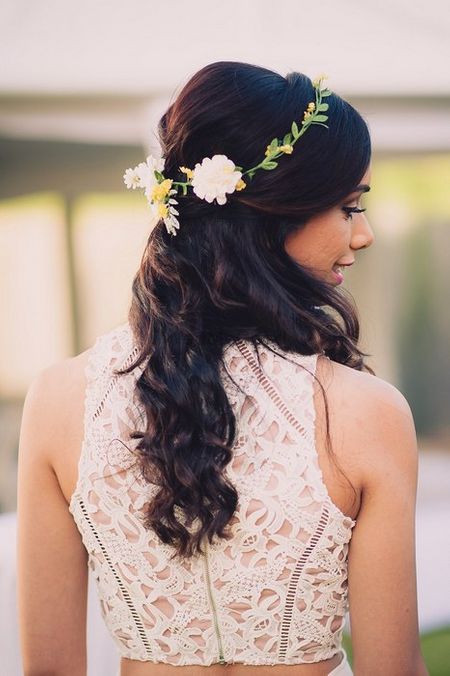 Soft curls with hair wreath on engagement
