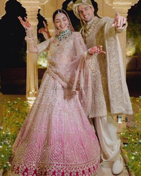 Manish Malhotra Bride Exudes Charm In A Gold Adorned Baby Pink Lehenga  Paired With Unique Jewellery
