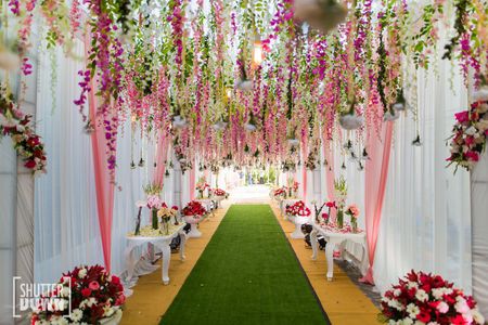 Entrance decor with hanging floral strings 