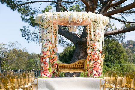Photo of Peach and white floral mandap
