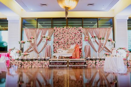 Stage decor with a floral backdrop