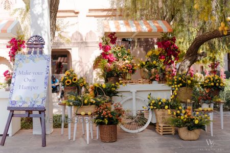 Super cute make-your-own-floral-hamper bar for the mehendi ceremony 