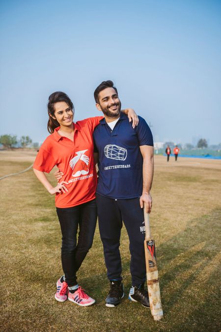 Customised tshirts for bride and groom to play cricket