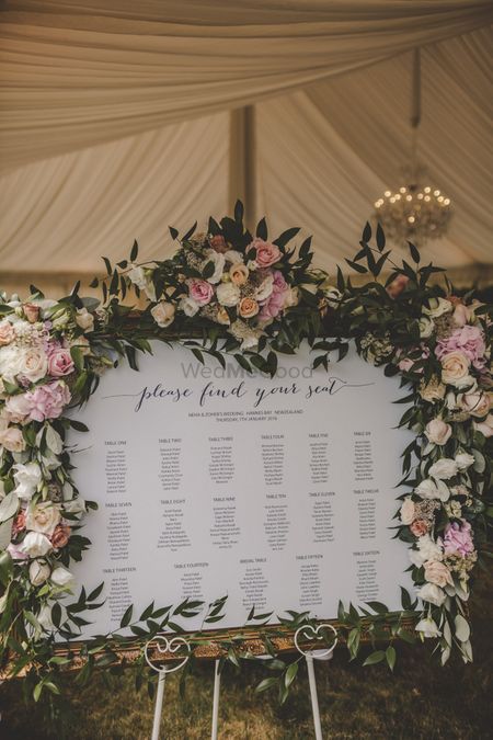 Seating chart with floral arrangements