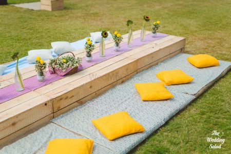 Photo of Outdoor picnic themed mehendi brunch decor