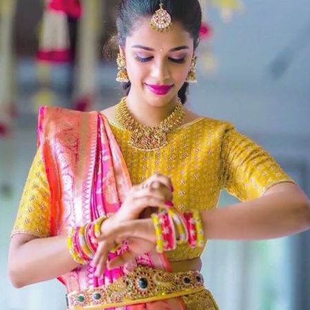 South Indian bride with temple jewellery and waist belt 