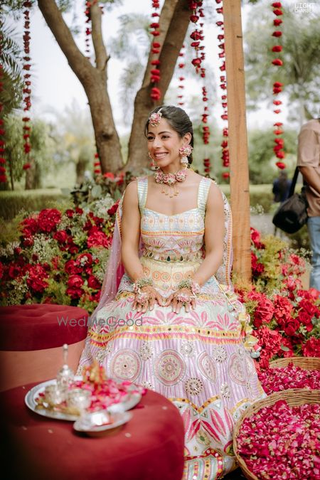 bride in pastel lehenga 