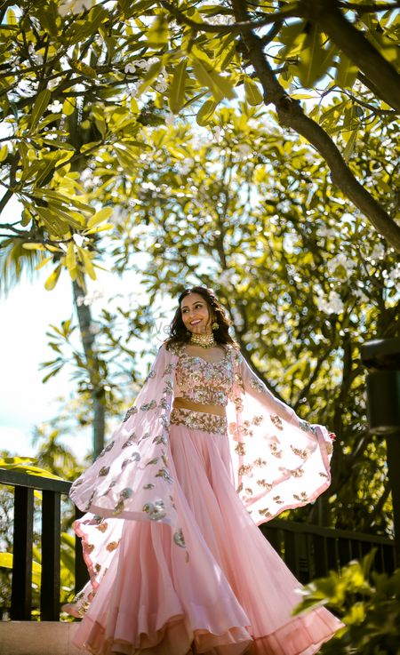 Light pink Indo western mehendi outfit with cape jacket 