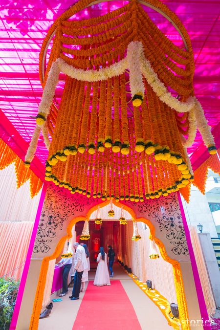 Entrance decor with floral chandelier