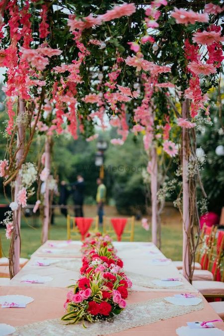 Photo of Long table floral setting for intimate brunch