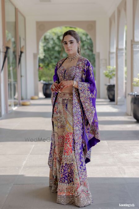 A fun mehendi sharara look with a cape style jacket in multi-hues