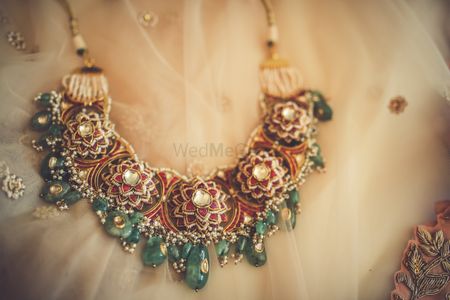 A close up shot of a bridal necklace
