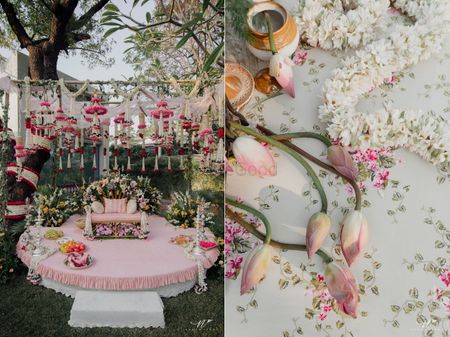 pretty pink floral theme mehendi decor idea 