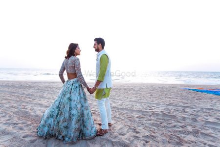 Pre wedding shoot on beach during engagement 