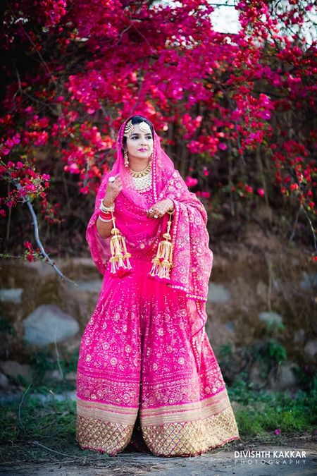 Velvet Thread Work A Line Bridal Lehenga Choli In Pink