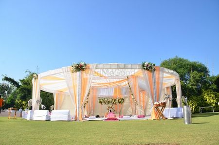 Photo of peach and white drapes for morning wedding