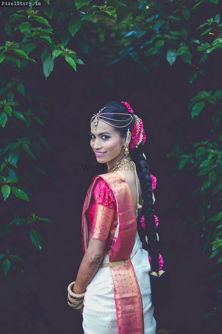 South Indian bride looking back