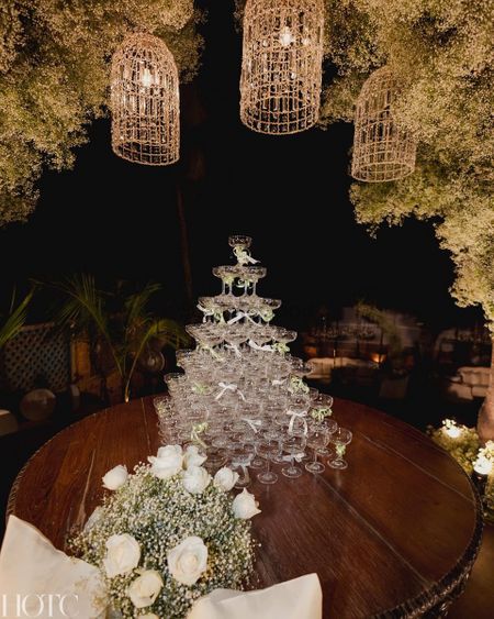 Gorgeous and unique champagne glass tower setting