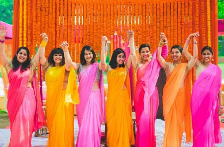 Photo of matching bridesmaid sarees