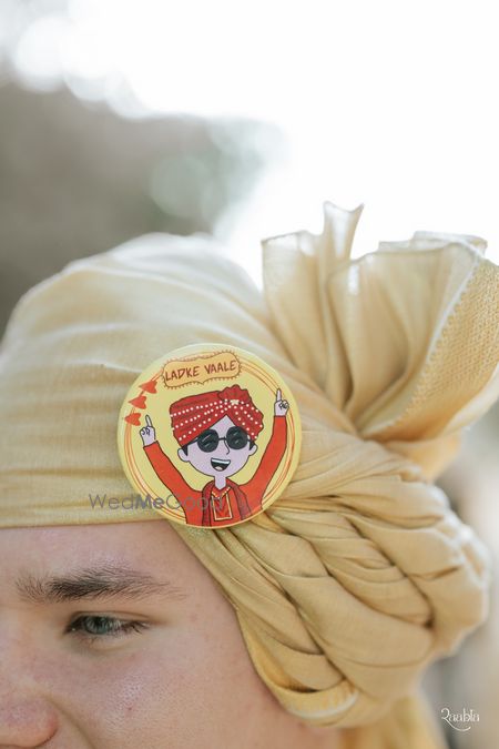 Fun caricature style ladke wala safa pins and badges for guests
