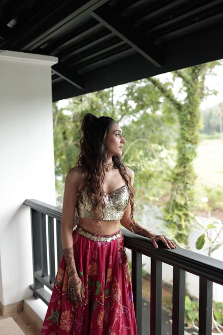 Statement mehendi outfit with a sequin work blouse 