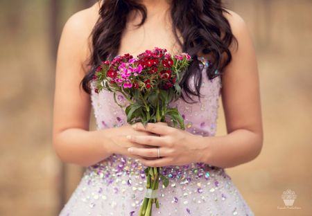 Pre wedding shoot with bride holding bouquet