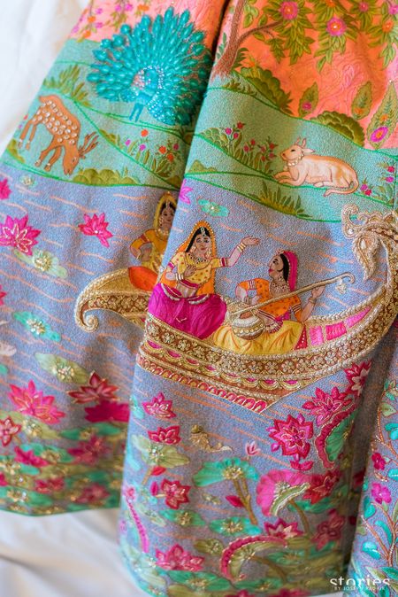 Photo of Unique embroidery on mehendi lehenga customised by bride